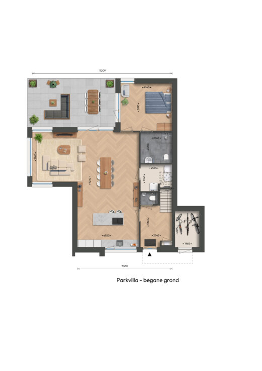 Begane grond - parkvilla Zuidzijde - slaap- en badkamer beneden (optie) (bnrs 18 en 20)