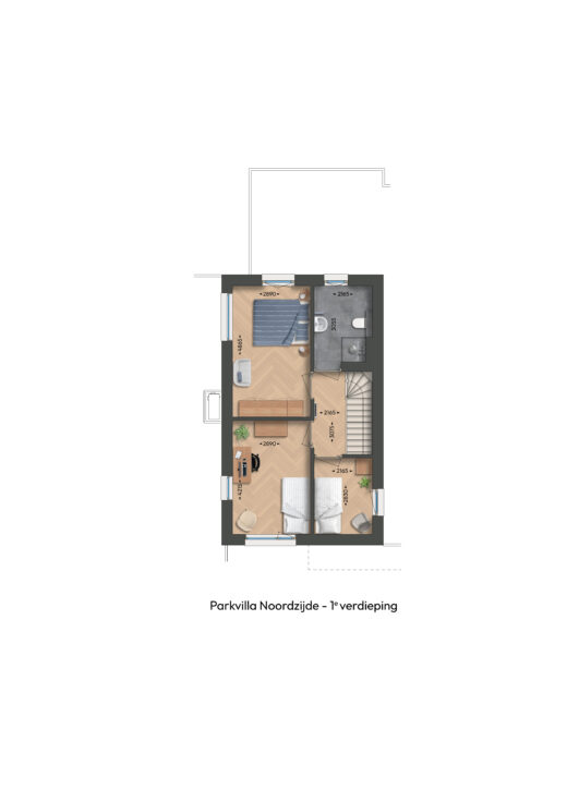 Eerste verdieping - parkvilla Noordzijde (bnrs 2 en 34)